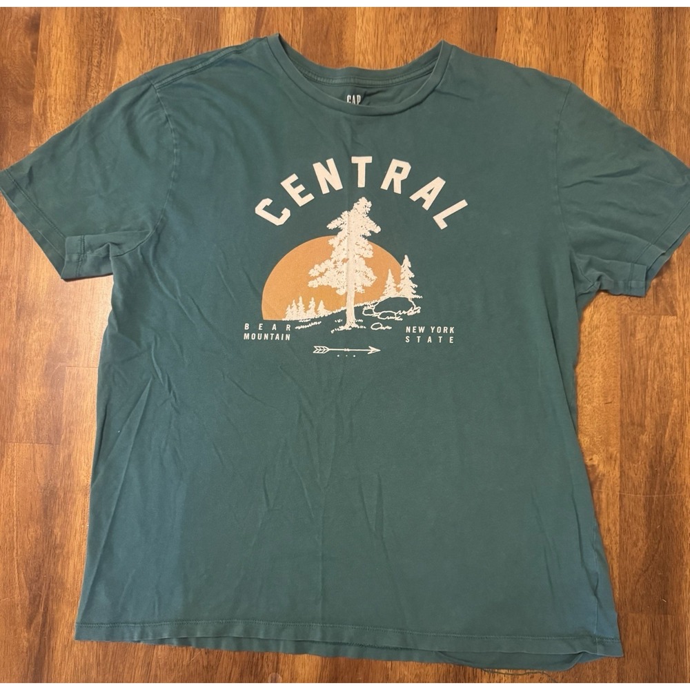 GAP Cotton Graphic Print Crew Neck Short Sleeve T-Shirt Green Regular Size L